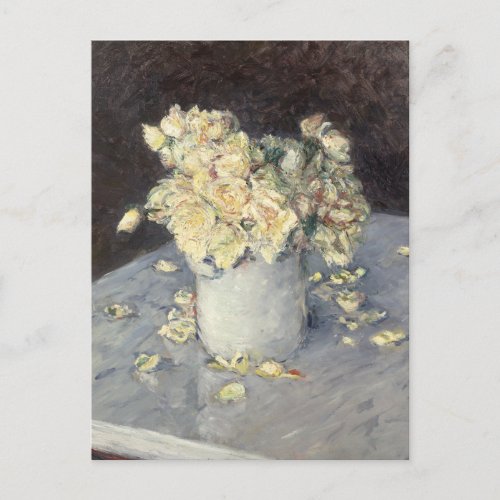 Yellow Roses in a Vase by Caillebott Impressionist Postcard