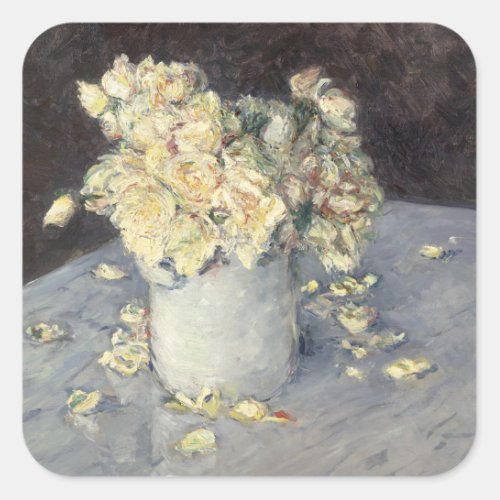 Yellow Roses in a Vase by Caillebott Impressionist Square Sticker