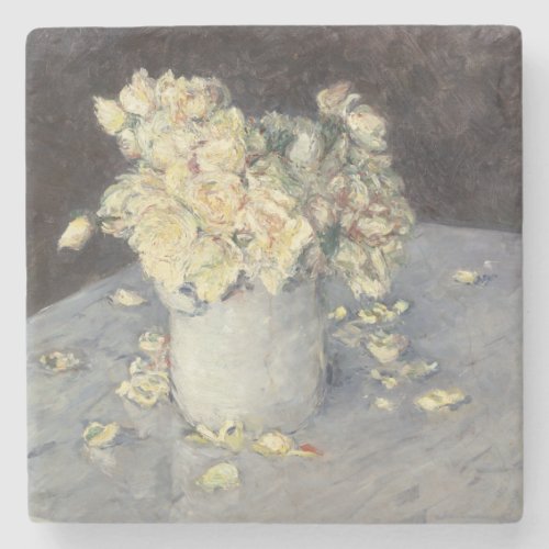 Yellow Roses in a Vase by Caillebott Impressionist Stone Coaster
