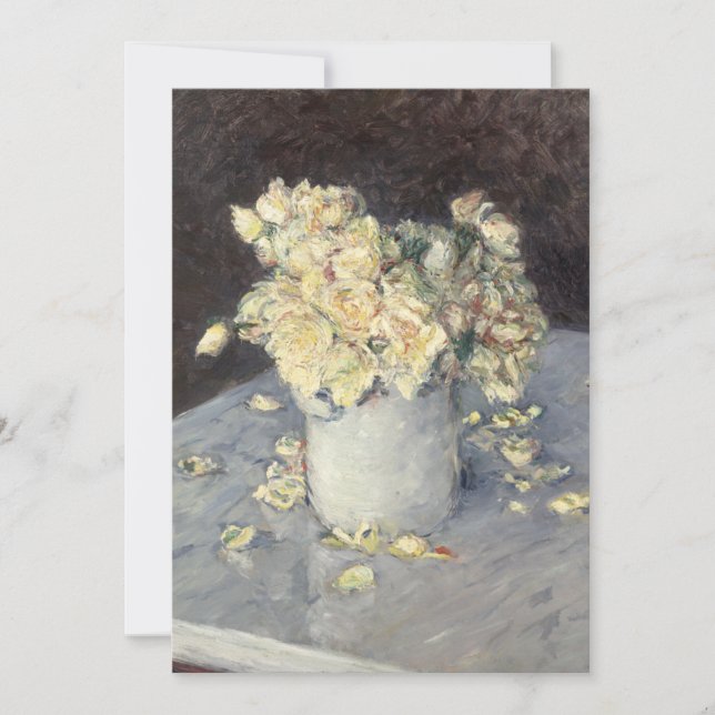Yellow Roses in a Vase by Caillebott Impressionist Thank You Card (Front)