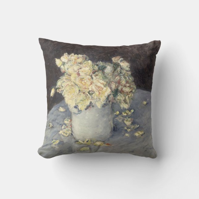 Yellow Roses in a Vase by Caillebott Impressionist Throw Pillow (Front)