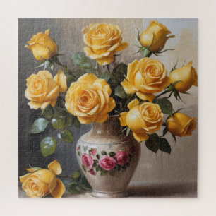 Yellow roses in vase jigsaw puzzle