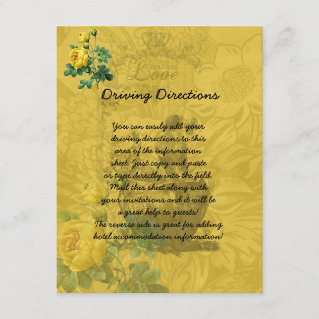 Yellow Roses Informational Sheet Enclosure Card (Front)
