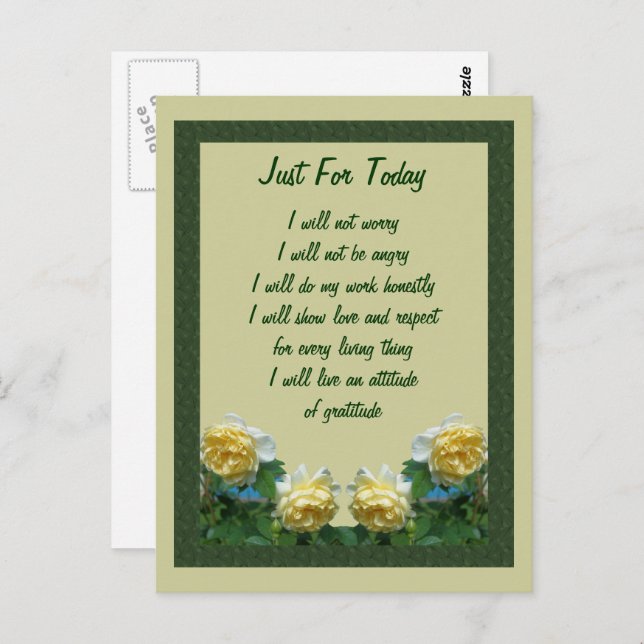 Yellow Roses Just For Today Inspirational  Postcard (Front/Back)