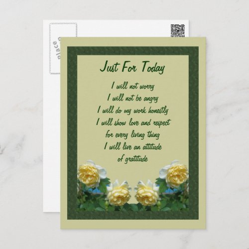 Yellow Roses Just For Today Inspirational  Postcard