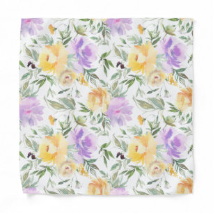Yellow Roses Lavender Purple Floral Pocket Square Bandana