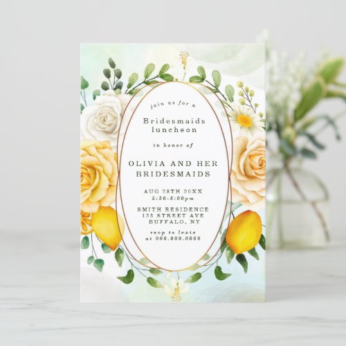 Yellow Roses Lemons Bridesmaids Luncheon Invites