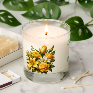 Yellow roses lilies custom name scented candle