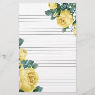 Yellow Roses Lined Stationery