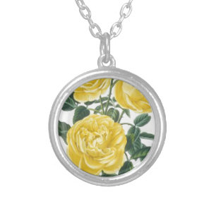 Yellow Roses Mother's Day Card Silver Plated Necklace