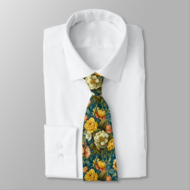 Yellow Roses Neck Tie (Tied)