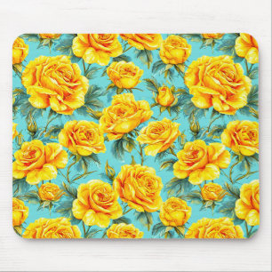 Yellow roses on a blue background mouse pad