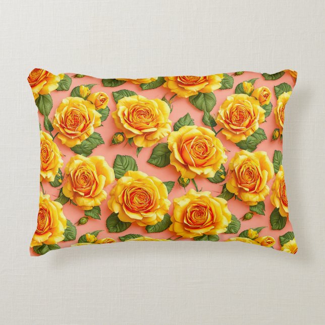 Yellow roses on a pink background accent pillow (Front)