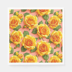 Yellow roses on a pink background napkins