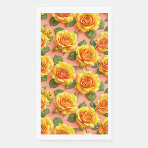 Yellow roses on a pink background paper guest towels