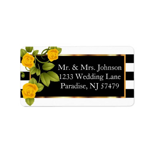 Yellow Roses on Black and White Stripes Label