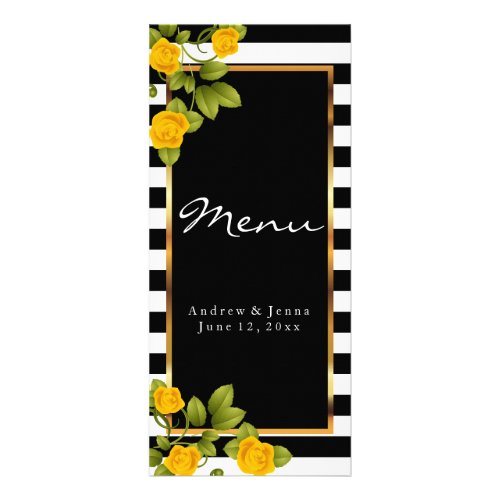 Yellow Roses on Black and White Stripes _ Menu