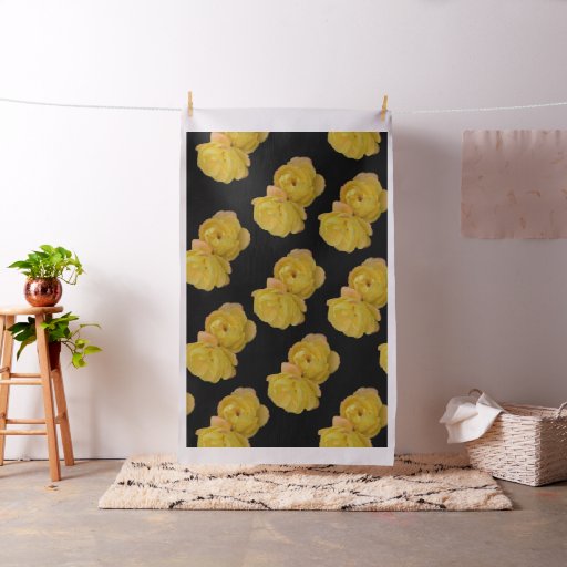 Yellow Roses On Black Background Cotton Material Fabric Zazzle Com