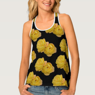 Yellow Roses On Black Ladies Racerback Tanktop Tank Top