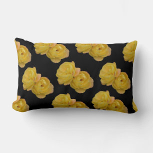 Yellow Roses On Black, Lumbar Cushion. Pillow