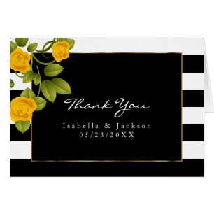 Yellow Roses on Black & White Stripes Cards