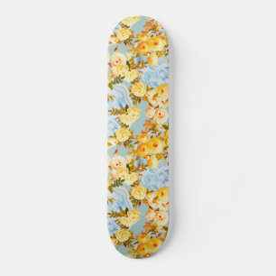 Yellow roses on blue and teal skateboard