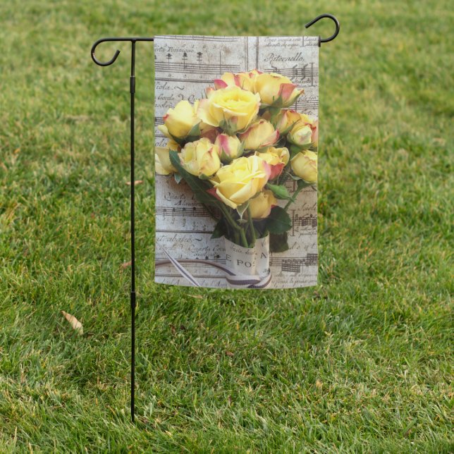 Yellow roses on old music garden flag (In SItu)