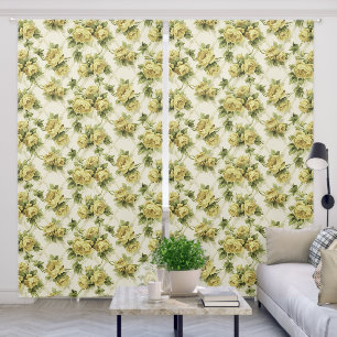 Yellow Roses on Trellis Floral Pattern Blackout Curtains