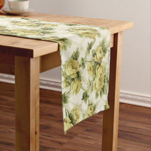 Yellow Roses on Trellis Floral Pattern Short Table Runner