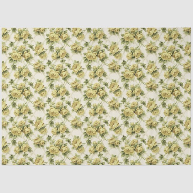 Yellow Roses on Trellis Floral Pattern Tissue Paper (Front)
