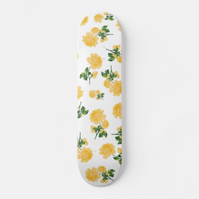 Yellow roses on white skateboard (Front)