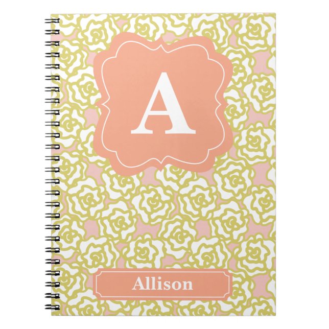 Yellow Roses Orange Monogram Notebook (Front)