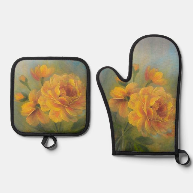 Yellow Roses Oven Mitt & Pot Holder Set (Front)