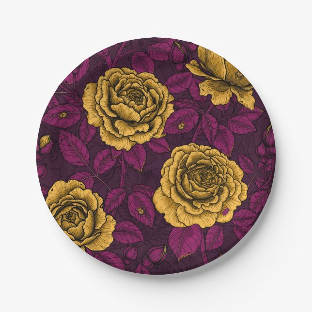 Yellow roses paper plates (Front)