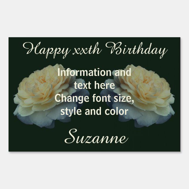 Yellow Roses Personalized Birthday Sign (Front)