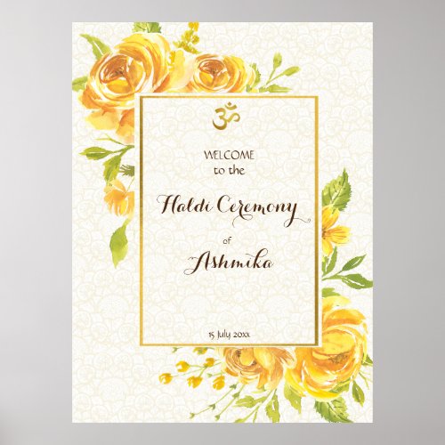 Yellow roses personalized name Haldi welcome sign