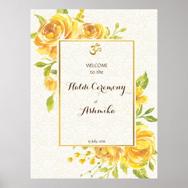 Yellow roses personalized name Haldi welcome sign (Front)