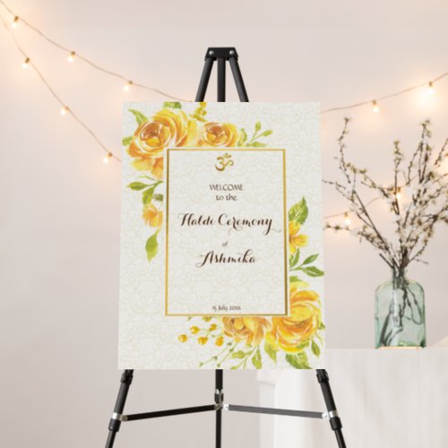 Yellow roses personalized name Haldi welcome sign