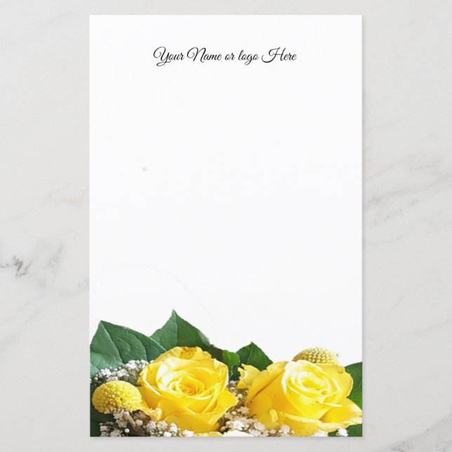 Yellow Roses Personalized Stationery (Front)