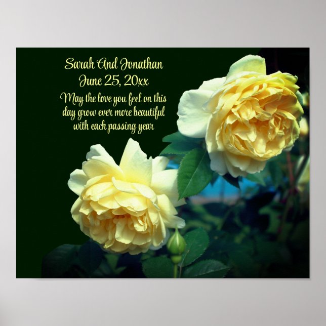 Yellow Roses Personalized Wedding Gift  Poster (Front)