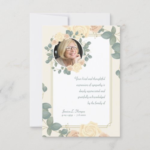 Yellow Roses Photo Sympathy Thank You Card