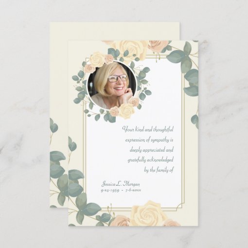 Yellow Roses Photo Sympathy Thank You Card | Zazzle