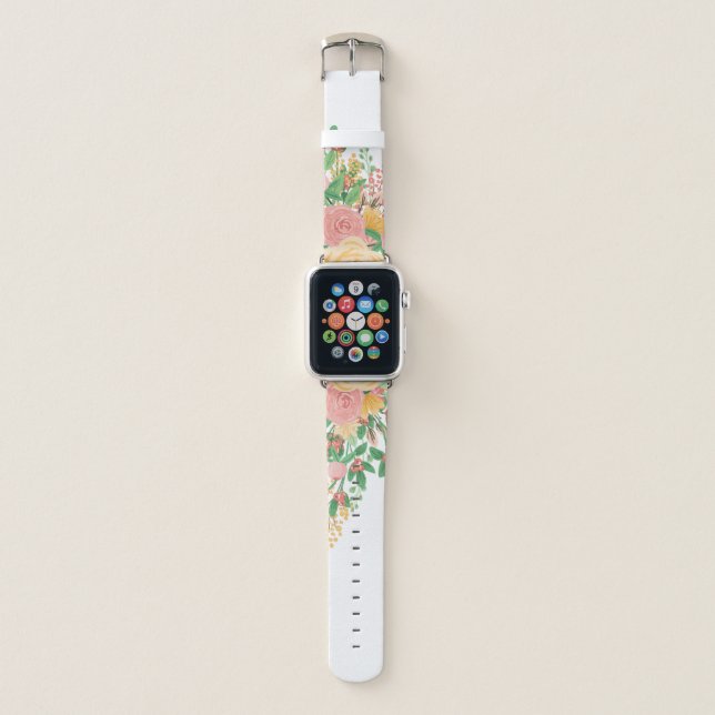 Yellow Roses & Pink Peonies Apple Watch Band (Front)