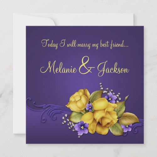 Yellow Roses Purple Pansies Post Wedding Custom Invites