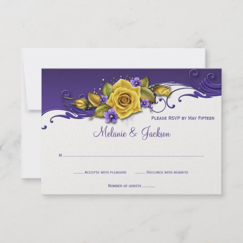 Yellow Roses Purple Pansies RSVP Invitations