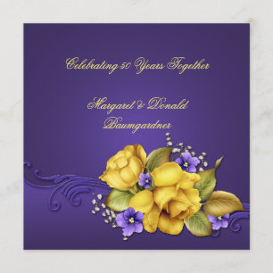 Yellow Roses Purple Violets 50th Anniversary Invitation