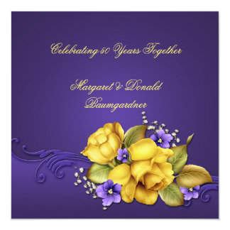 Yellow Roses Purple Violets 50th Anniversary Invitation
