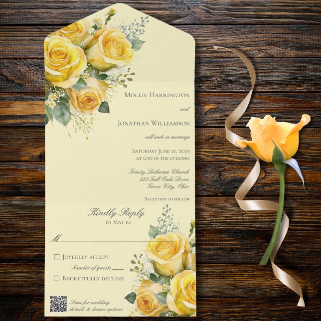 Yellow Roses QR Code All in One Wedding Invite (Creator Uploaded)