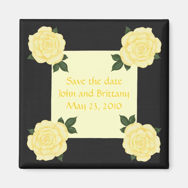 Yellow roses, Save the date wedding magnets (Front)