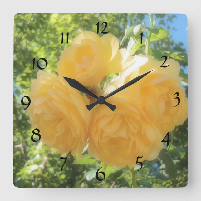 Yellow Roses Square Wall Clock (Front)
